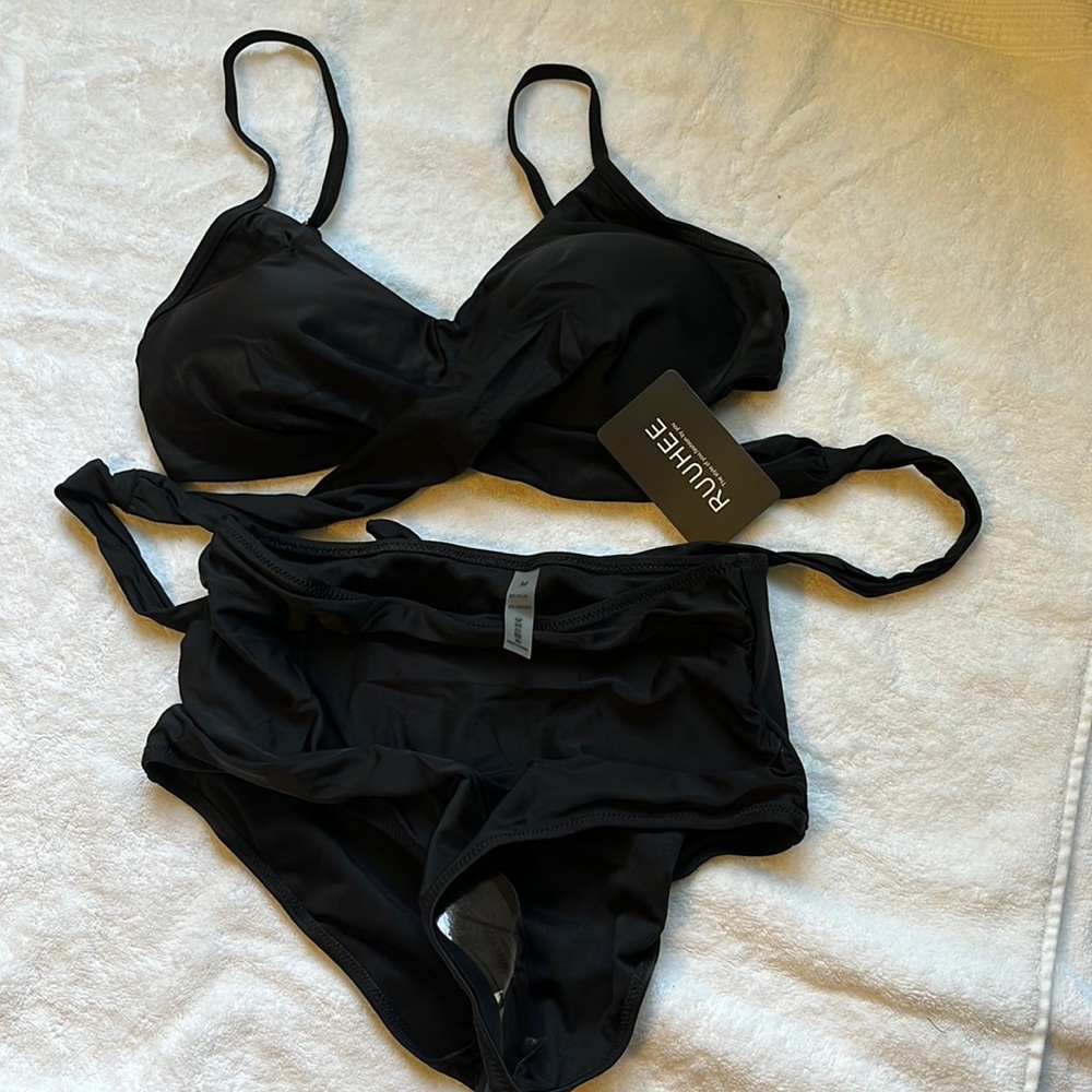 NWT black criss cross high waisted bikini